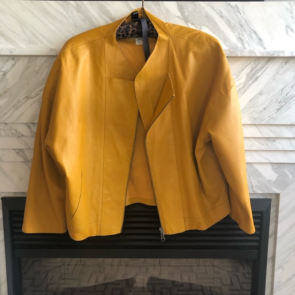Yellow, 100% lamb leather jacket by hoss - Picture 1 of 8